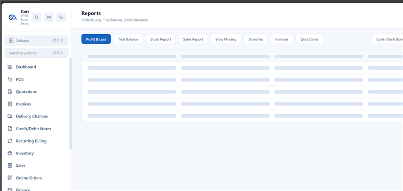 Reports — sales analytics, stock reports, daily summary, and P&L insights